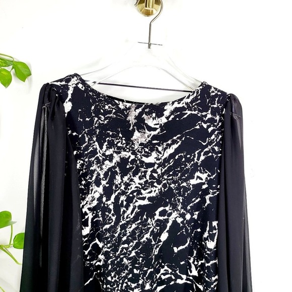 VINCE CAMUTO Marble Blouse SMALL Black White Sheer Stretch Whimsigoth Party Y2K - Picture 4 of 6